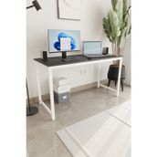 Flinder Siyah/Beyaz 140x60 Çalışma Masası, Bilgisayar Masası, Ofis Masası, Metal Ayaklı