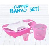 Flipper Bebek Banyo Küvet Seti - 4'lü Bebek Banyo Küveti - Şeffaf Pembe