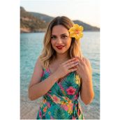 FloresDeCarnaval Tropik Havai Çiçekli Sarı Saç Tokası
