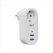 Fly 3400-01 1 Soket 2 USB 1 Type-C 2.1 A Beyaz Akım Korumalı Priz