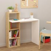 Fly Mobilya Darel Kitaplıklı Çalışma Masası, Safir Meşe Raflı Beyaz Bilgisayar Masası, Ofis Ders Laptop Masası - 85 x 40 x 74 cm - Beyaz - Kahverengi