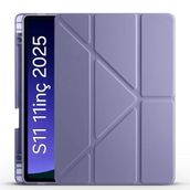 Fogy Samsung Galaxy Tab S11 2025 11 inç Tablet SM-X730/X736 içinile Uyumlu Üçgen Kalem Bölümlü Standlı Uyku Modlu Akıllı Kılıf (Levender)