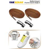 Foottab Takbırak Mıknatıslı Lastikli Ayakkabı Bağcığı, Akıllı Bağcık, Bot, Çocuk, Spor Converse Bağcık Kahve