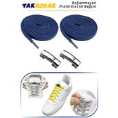Foottab Takbırak Mıknatıslı Lastikli Ayakkabı Bağcığı, Akıllı Bağcık, Çocuk, Spor Converse Bağcık, Lacivert