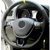 Ford Escort Uyumlu Direksiyon Kilifi Alkantra-Karbon Sari Yuzuklu