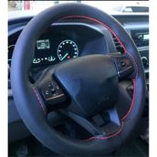 Ford Transit 2008> Uyumlu Deri Dikmeli Direksiyon Kılıfı Soft Kırmızı Ipli (38×11CM)