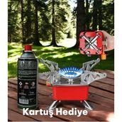 Forestia Gaz Hediyeli Portatif Mini Kamp Ocağı / Mini Boy Çantalı Piknik Ocağı / Katlanır Ayaklı Çanta Boy Ocak - Kırmızı