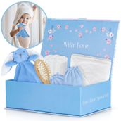 FOREVERPURE Bebek Hediye Seti - Yenidoğan Erkek Bebek Hediye Sepeti, Bebek Duş Hediyeleri - Erkek Bebek Hediyeleri, Bebek Hediye Setleri - Yenidoğan Erkek Havluları ve Erkek Bebek Karşılama Paketleri, Yeni Ebeveynler için Bebek Hediye Sepeti - Mavi