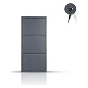 Formood Kilitli 3'lü Metal Ayakkabılık Modern Tasarım 15 cm Derinlikli 3 Kapaklı Antrasit Ral 7016 - Gri