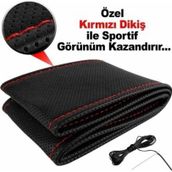 Fox Deri Direksiyon Kılıfı Sarmalı Dikmeli Kırmızı Dikişli Kokusuz Kılıf