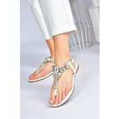 Fox Shoes M272006009 Beyaz Taşlı Parmak Arası Kadın Sandalet
