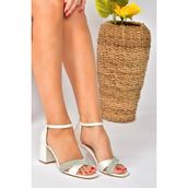 Fox Shoes P820006709 Sedef Suni Deri Taşlı Kalın Topuklu Kadın Abiye Ayakkabı