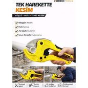 FREED TOOLS 42 mm Otomatik Boru Kesme Makası PVC PPRC Plastik Boru Kesici Tek Harekette Temiz Kesim Profesyonel