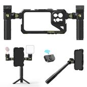 Freewell Çok Fonksiyonlu Akıllı Telefon Aletsiz Genius Rig Cage - Hızlı Kurulum, Tripod ve Monopod Kolları, iPhone 15 Pro için Bluetooth Uzaktan Kumanda