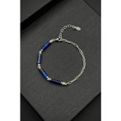FRNCH FRJ12410-3410-L 925 Ayar Gümüş ve Lapis Lazuli Doğal Taşlı Lacivert Erkek Bileklik