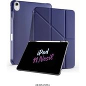 Fuchsia Apple iPad 11. Nesil A16 2025 Uyumlu 10.9 Inç Kalem Bölmeli Standlı Fuchsia Tri Folding Tablet Kılıfı - Lacivert