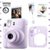 Fujifilm Instax Mini 12 Lila Fotoğraf Makinesi 10'lu Film Kıskaçlı Resim Standı ve Silikon Kılıf Seti