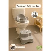 Funny Life 2'li Tuvalet Eğitim Seti - Basamaklı Çocuk Taburesi ve Kulplu Klozet Adaptörü - Gri
