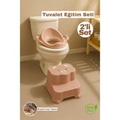 Funny Life 2'li Tuvalet Eğitim Seti - Basamaklı Çocuk Taburesi ve Kulplu Klozet Adaptörü - Pembe