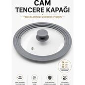 Funny Life Cam Tencere Kapağı 24-26-28 cm Siyah Kademeli Silikon Kenarlı 1 Parça Dayanıklı - Gri