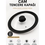 Funny Life Cam Tencere Kapağı 24-26-28 cm Siyah Kademeli Silikon Kenarlı 1 Parça Dayanıklı