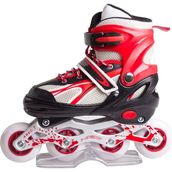 Furkan Toys Kırmızı Siyah F-Sports 2+2 Ayarlanabilir Ön Tekerleği Işıklı Çantalı Metal Alıştırma Pateni