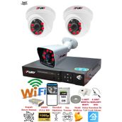 Fury 14125525 2 İç 1 Dış Kameralı 5MP Lens 2MP Görüntü 500GB Gece Görüşlü FHD Güvenlik Kamerası