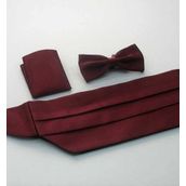 Gaffy Bordo Düz Renk Damatlık Kuşak Papyon Mendil Saten Takım Set