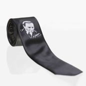 Gaffy Çocuk Boy Atatürk ve İmza Baskılı Saten Siyah Kravat