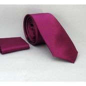 Gaffy SS-06 Mürdüm Slim Fit Düz Renk Mendilli Saten Kravat