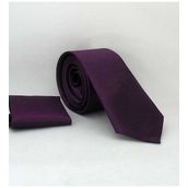 Gaffy SS-21 Koyu Mor Slim Fit Düz Renk Mendilli Saten Kravat