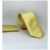 Gaffy SS-36 Açık Gold Slim Fit Düz Renk Mendilli Saten Kravat