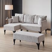 Garaj Home Beste Puflu Köşe Takımı Açık Gri Krem