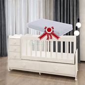 GarajHome Melina Beyaz 60x120 cm Yatak Hediyeli 5 Çekmeceli Mdfli Büyüyen Beşik