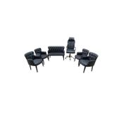Garden House 6 Kişilik Pera Siyah Deri Ofis Koltuk Takımı Ofis, Bekleme - 2+1+1+1+1+Makam Koltuğu