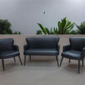 Garden House Siyah Renk Deri Metal Ayak Kollu Ofis Koltuk Takımı Büro Bekleme Koltuk Takımı