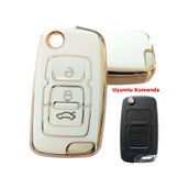Geely Emgrand Uyumlu Nano Anahtar Kılıfı Kumanda Kılıfı Oto Anahtarlık Beyaz Gold