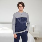 Genç Erkek Pamuklu Gri - Lacivert Renk Pijama Takımı AL008 V2 BB2439