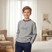 Genç Erkek Pamuklu Gri Melanj - Lacivert Renk Pijama Takımı AL003 V2 BB2435
