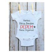 Genel Dedem Bana Doyamaz Baskılı Beyaz Bebek Body