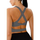 Ghassy Co. Çarpraz Sırt Detaylı Criss Cross Kaplı Yoga Egzersiz Fitness Füme Kadın Spor Sütyen