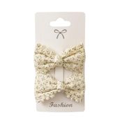 GİDEGO ACCESSORIES 2 Parça Çiçekli File Puantiyeli Kumaş Fiyonk Saç Tokası, Yeşil