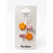 GİDEGO ACCESSSORIES Çiçek Figürlü Kız Çocuk Saç Tokası, 2'li Set (Turuncu)