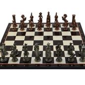 Gift Home Battal Boy Metal İngiliz 43x43 cm Satranç Takımı Antik ve Katlanır Ceviz Desenli MDF Satranç Tahtası