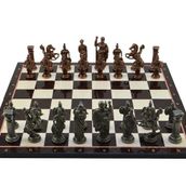Gift Home Battal Boy Metal Roma 43x43 cm Satranç Takımı Antik ve Katlanır Ceviz Desenli MDF Satranç Tahtası