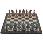 Gift Home Büyük Boy Metal İngiliz 43x43 cm Satranç Takımı Antik ve Katlanır Ceviz Desenli MDF Satranç Tahtası