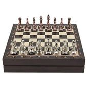 Gift Home Büyük Boy Metal Klasik 36x36 cm Satranç Takımı Antik ve Ceviz Desenli Sandıklı Mdf Tahtası