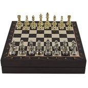 Gift Home Büyük Boy Metal Klasik 36x36 cm Satranç Takımı Parlak ve Ceviz Desenli Sandıklı Mdf Tahtası