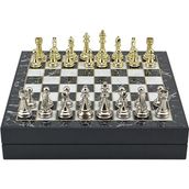Gift Home Büyük Boy Metal Klasik 36x36x6 cm Satranç Takımı Parlak ve Mermer Desenli Sandıklı MDF Tahtası