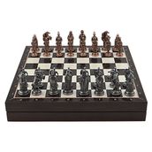 Gift Home Büyük Boy Metal Osmanlı-Bizans 36x36 cm Satranç Takımı Antik ve Ceviz Desenli Sandıklı MDF Tahtası
